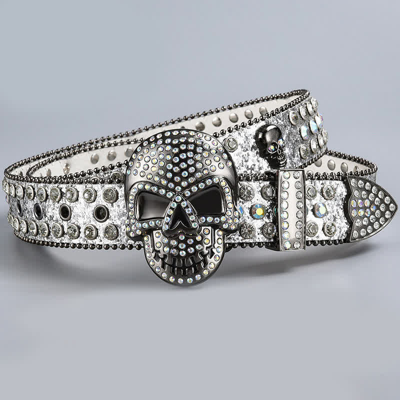 Punk Death Ghost Rhinestone Beaded Leather Belt - Image 22