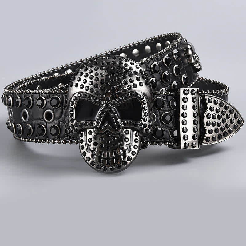 Punk Death Ghost Rhinestone Beaded Leather Belt - Image 25