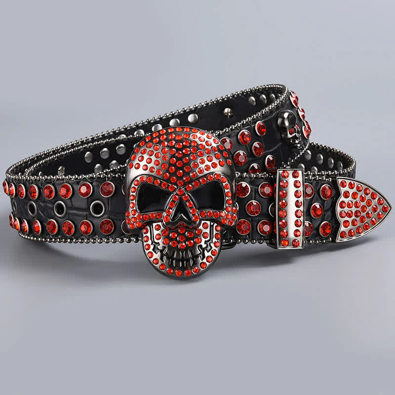 Punk Death Ghost Rhinestone Beaded Leather Belt - Image 26