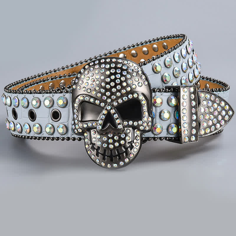 Punk Death Ghost Rhinestone Beaded Leather Belt - Image 27