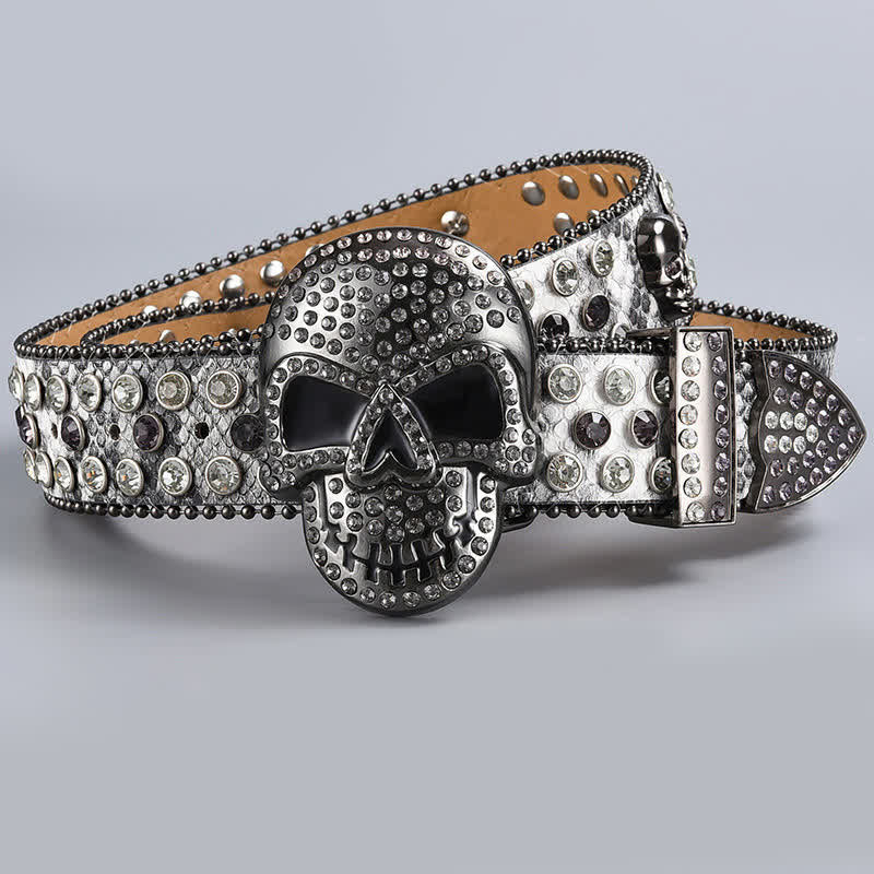 Punk Death Ghost Rhinestone Beaded Leather Belt - Image 29