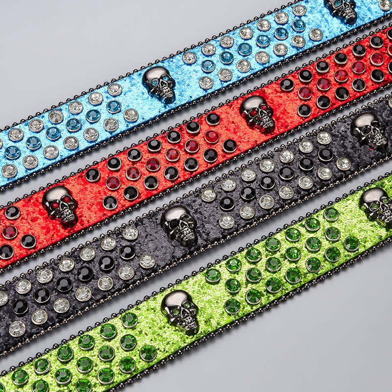 Punk Death Ghost Rhinestone Beaded Leather Belt - Image 4