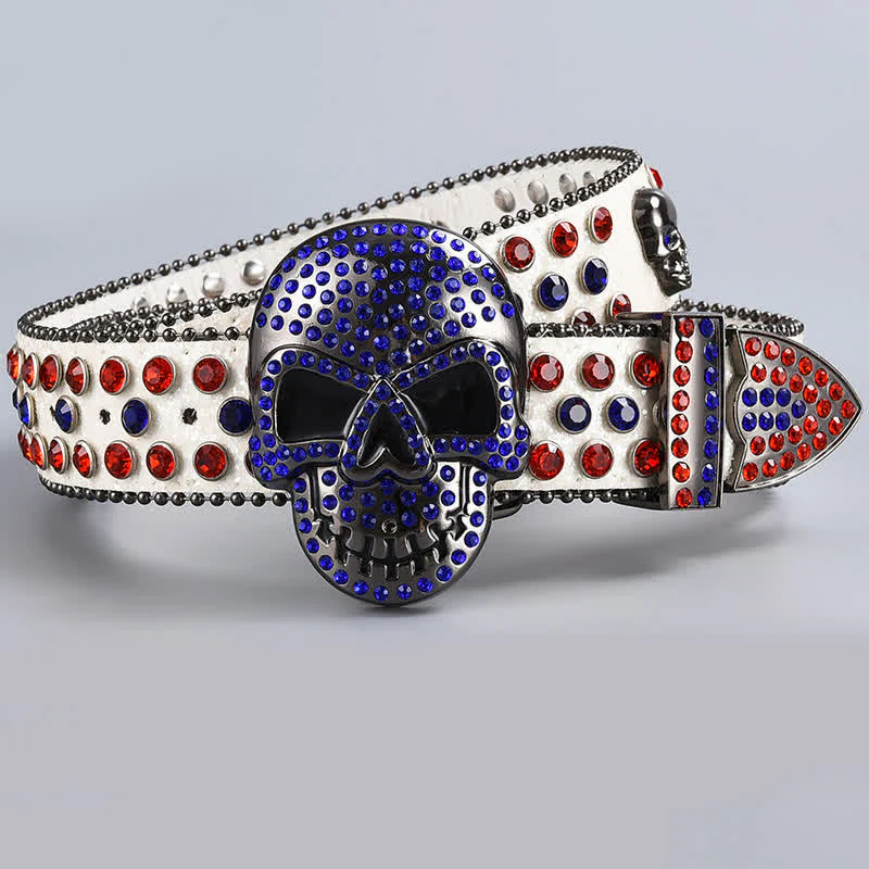 Punk Death Ghost Rhinestone Beaded Leather Belt - Image 9