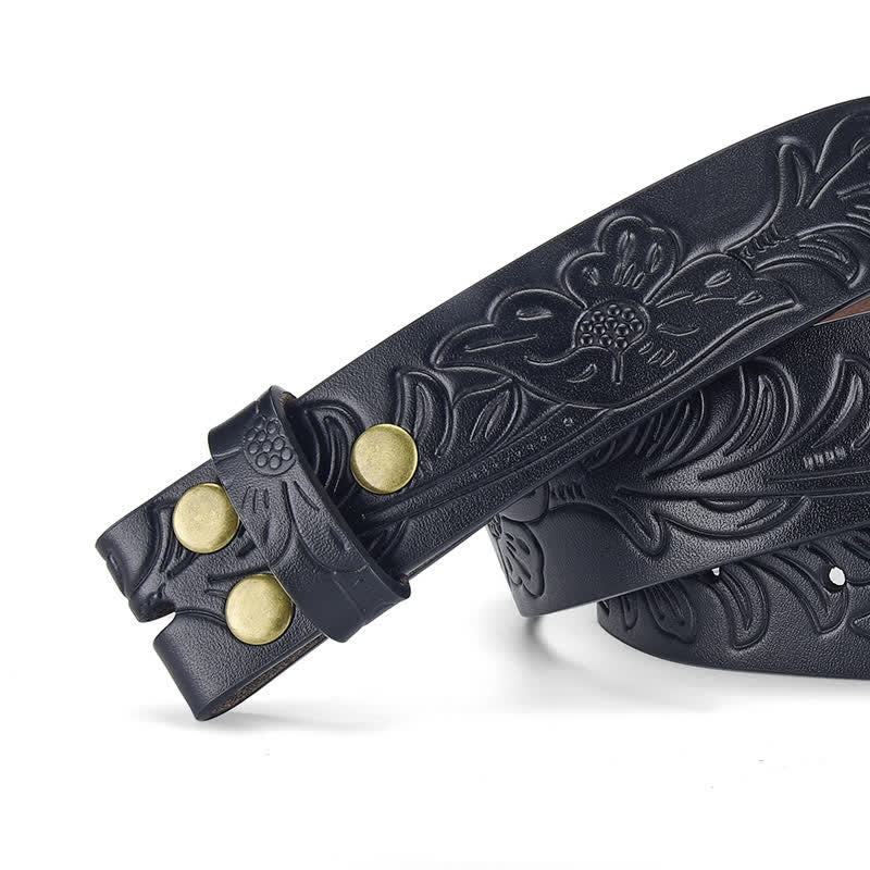 Punk Floral Embossed DIY Leather Belt Strap without Belt Buckle - Image 7