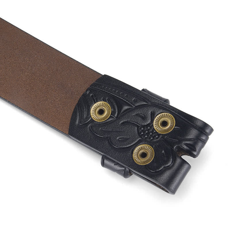Punk Floral Embossed DIY Leather Belt Strap without Belt Buckle - Image 9