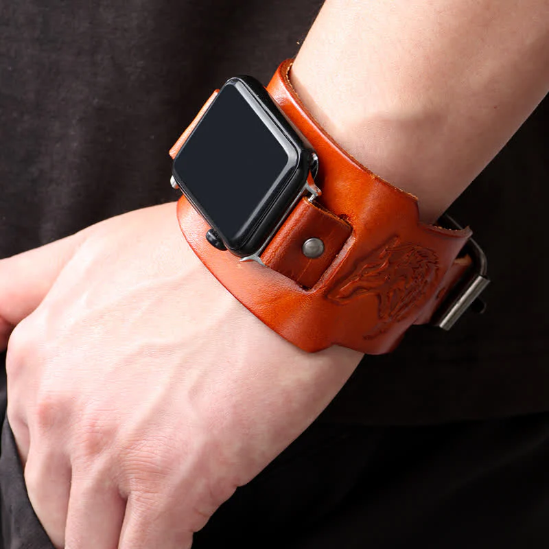 Punk Relief Wolf Bracelet Leather Watch Band - Image 2