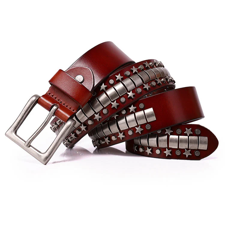 Punk Rivet Genuine Leather Belt Rock N Roll Waistband - Image 13