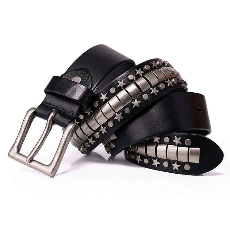 Punk Rivet Genuine Leather Belt Rock N Roll Waistband - Image 2