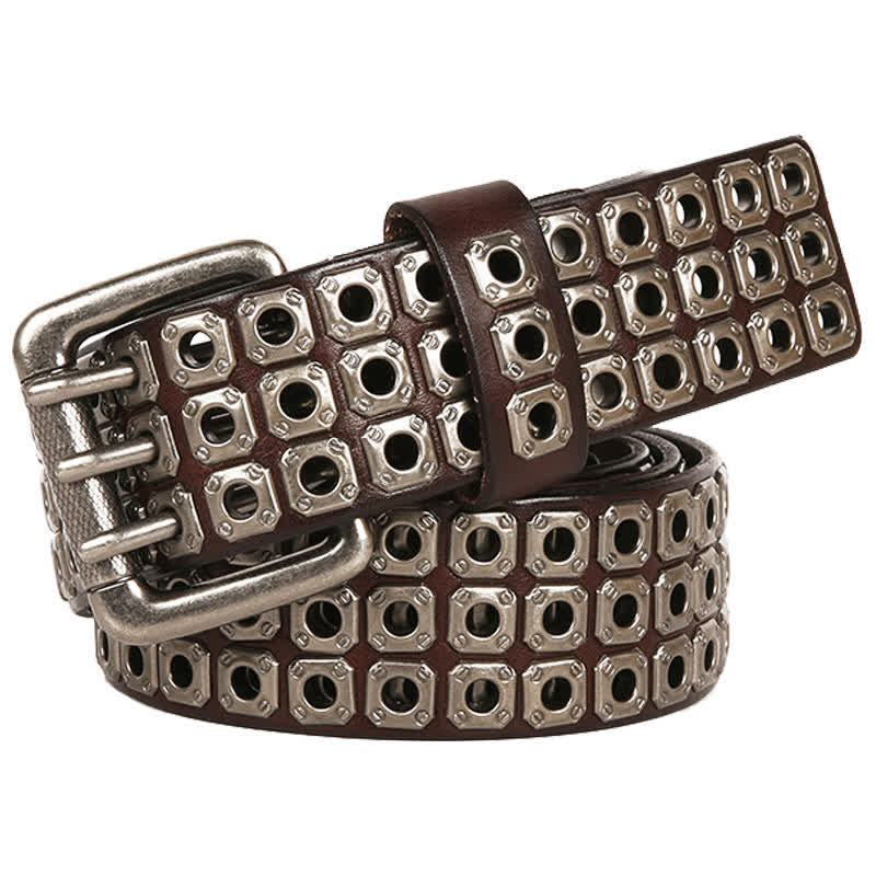 Punk Rock Heavy Metal Square Rivet Leather Belt - Image 4
