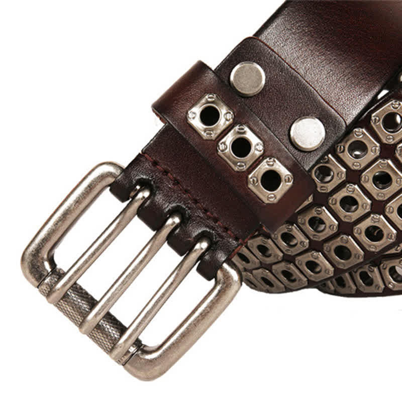 Punk Rock Heavy Metal Square Rivet Leather Belt - Image 8