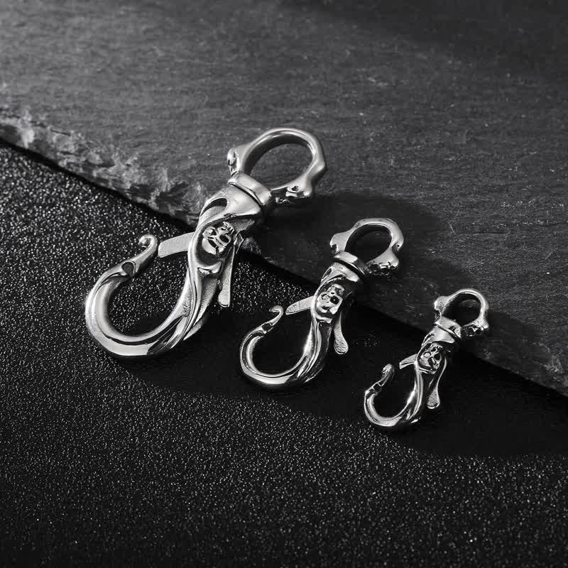 Punk Skull Spring Snap Clip Hook Metal Keychain - Image 2