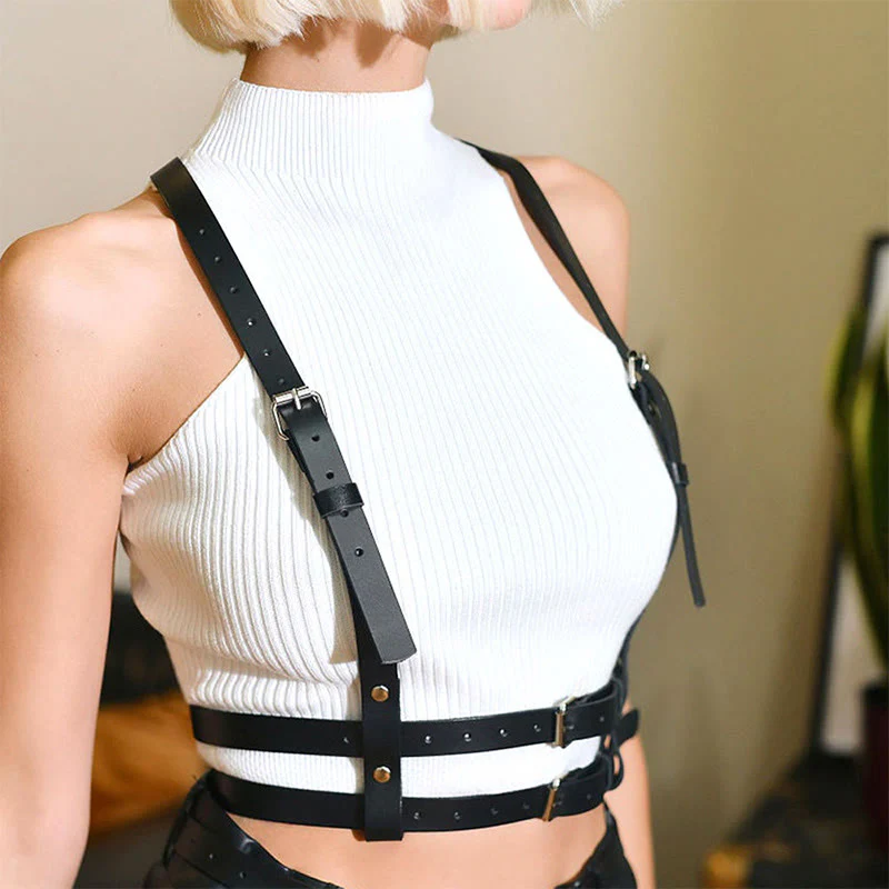 Punk Strap Corset Belt Women's Leather Chain Belt - Image 3