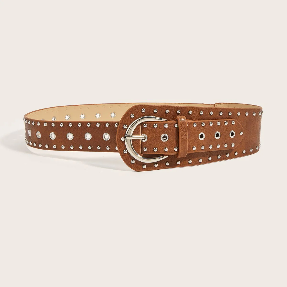 Punk Style Studded Belt Rivet Wide Leather Belt - Image 3