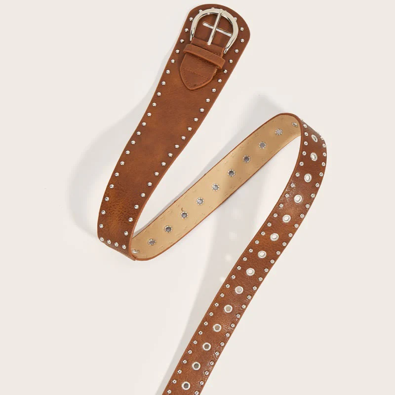 Punk Style Studded Belt Rivet Wide Leather Belt - Image 5