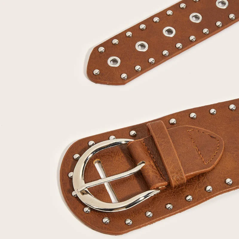 Punk Style Studded Belt Rivet Wide Leather Belt - Image 6