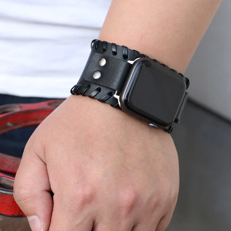 Vintage Cowhide Weave Strap Leather Watch Band - Image 5