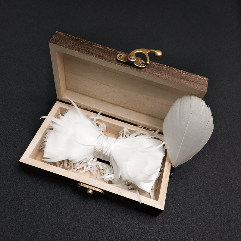 Pure White Prince Feather Bow Tie with Lapel Pin - Image 2