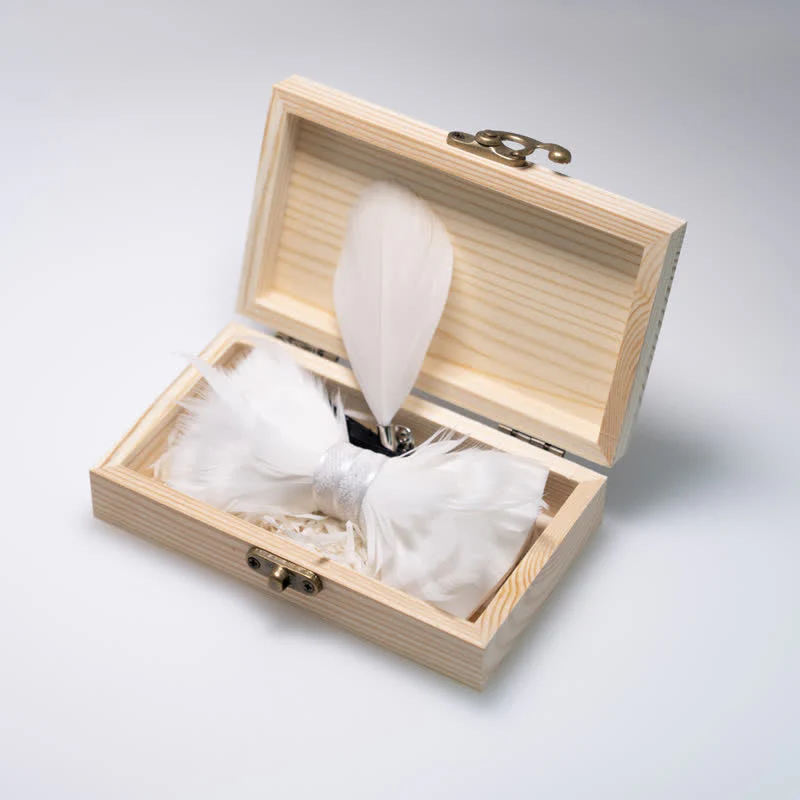 Pure White Prince Feather Bow Tie with Lapel Pin - Image 3
