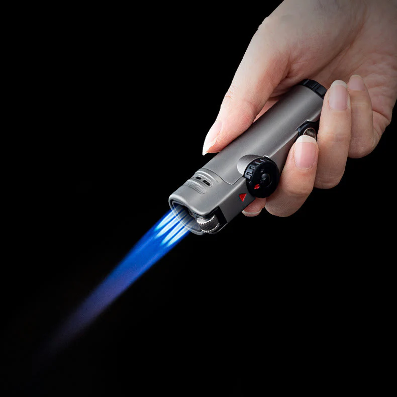 Quad Flame Lighter With Cigar Puncher Four Burner Lighter - Image 2