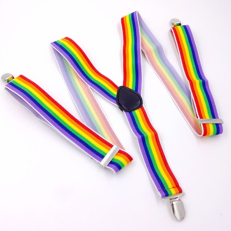 Rainbow Colorful Striped Strap 3-Clips Adjustable Suspenders - Image 2
