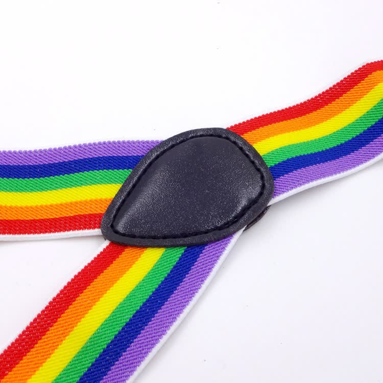 Rainbow Colorful Striped Strap 3-Clips Adjustable Suspenders - Image 3