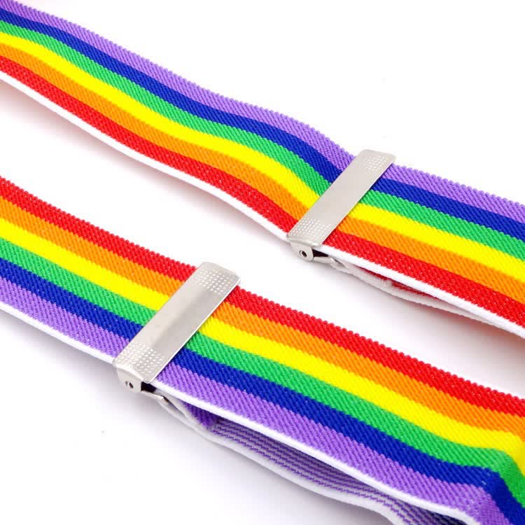Rainbow Colorful Striped Strap 3-Clips Adjustable Suspenders - Image 4