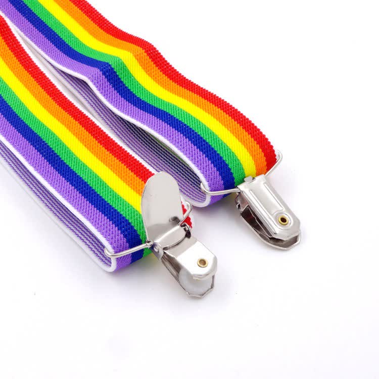 Rainbow Colorful Striped Strap 3-Clips Adjustable Suspenders - Image 7