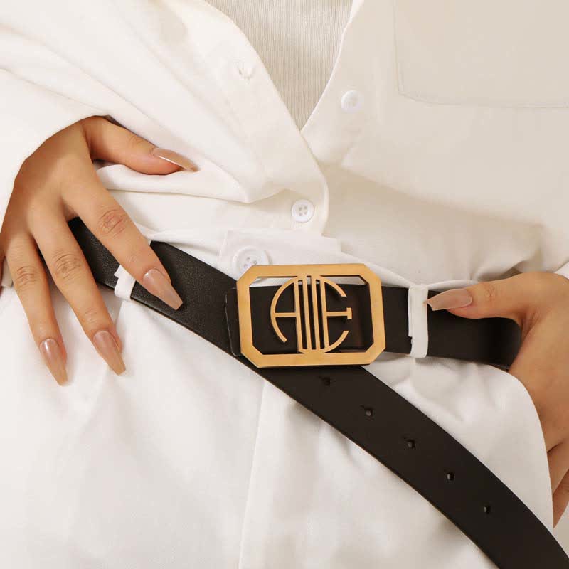 Rectangular Custom Initials DIY Buckle Leather Belt - Image 4