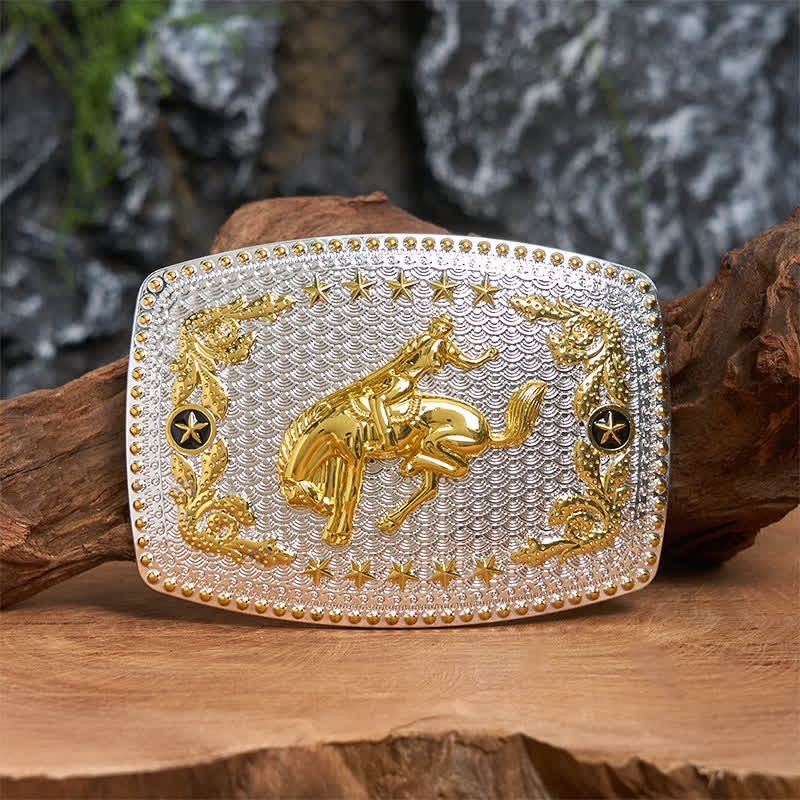Rectangular DIY Two Tone Horse Riding Large Buckle Leather Belt