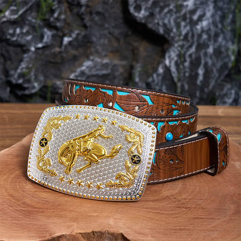 Rectangular DIY Two Tone Horse Riding Large Buckle Leather Belt - Image 5
