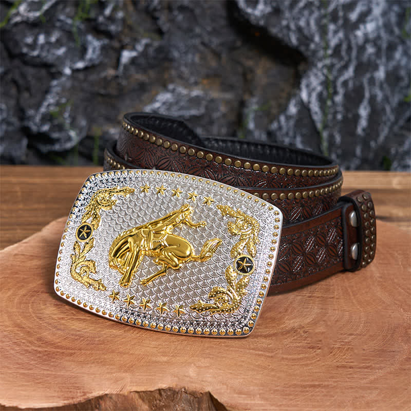 Rectangular DIY Two Tone Horse Riding Large Buckle Leather Belt - Image 6