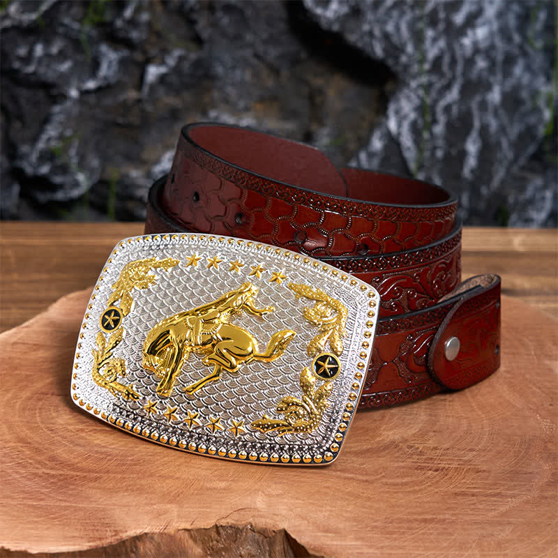 Rectangular DIY Two Tone Horse Riding Large Buckle Leather Belt - Image 8