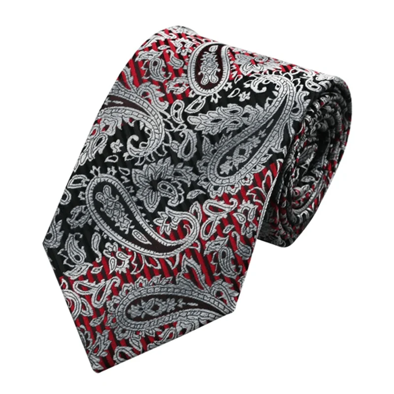 Red & Black 3Pcs Men's Paisley Necktie Set - Image 2