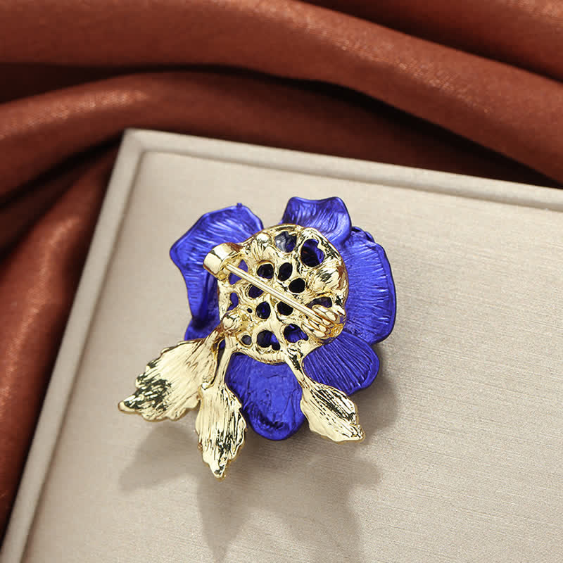 Red Blue Rose Rhinestone Flower Brooch - Image 10