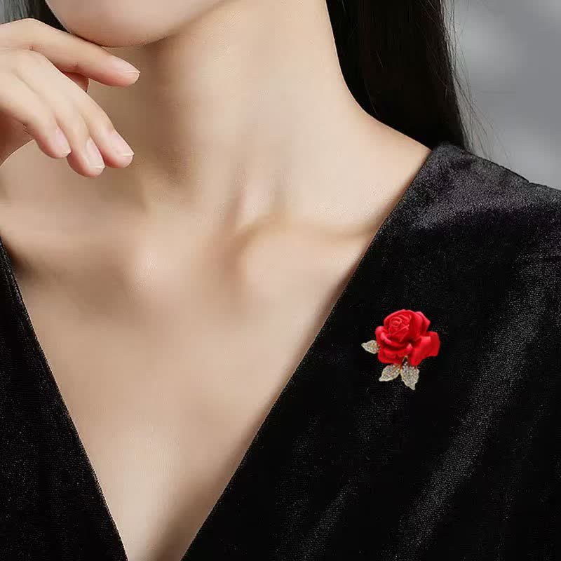 Red Blue Rose Rhinestone Flower Brooch - Image 2