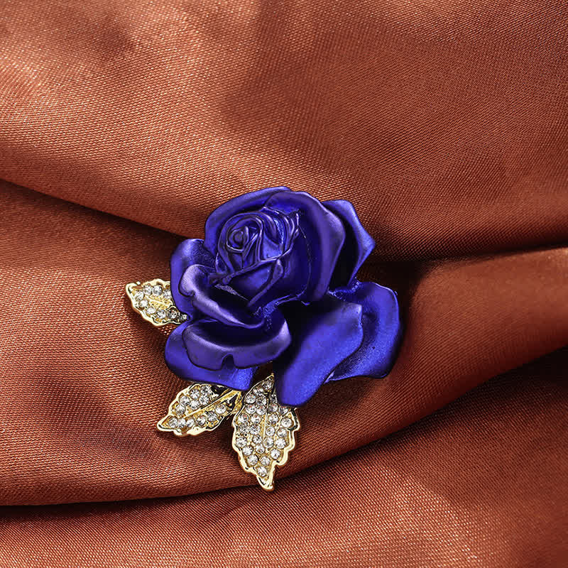 Red Blue Rose Rhinestone Flower Brooch - Image 8