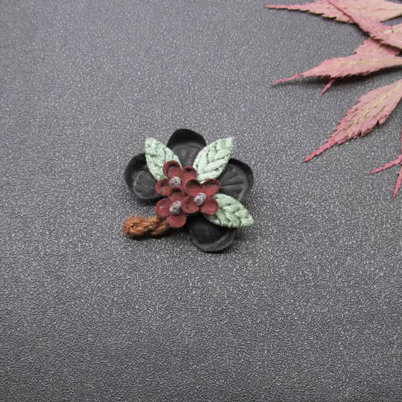 Red Daisy Wedding Original Design Flower Cloth Brooch - Image 2
