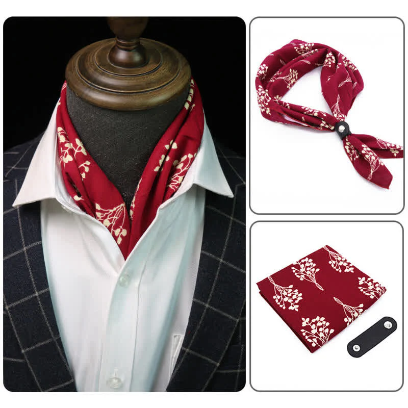 Red & White Bouquet Square Scarf with Scarf Buckle