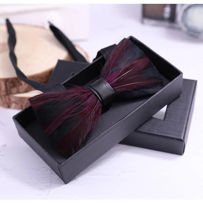 Red White Burgundy Pre-tied Feather Bow Tie - Image 11