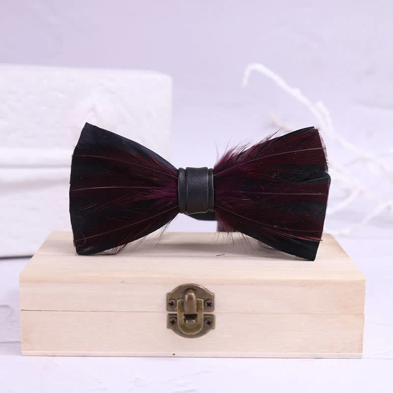 Red White Burgundy Pre-tied Feather Bow Tie - Image 12