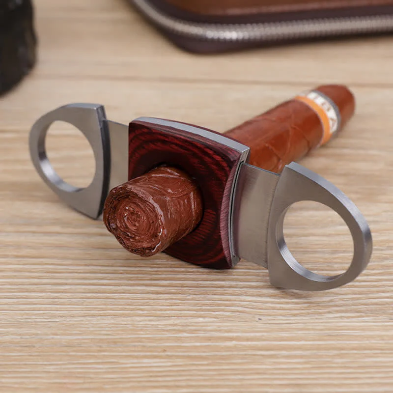 Red Wooden Double Guillotine Cigar Cutter - Image 2
