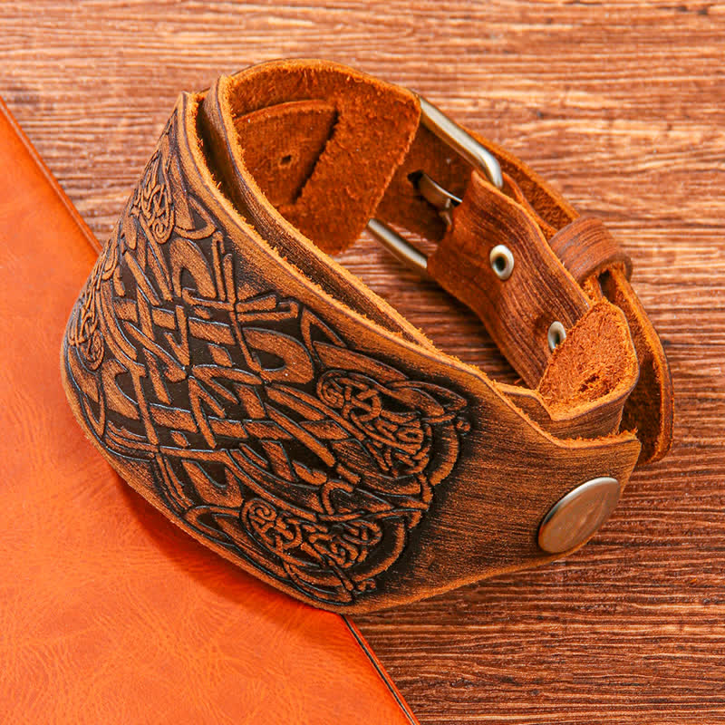 Relief Celtic Knot Pattern Leather Watch Band - Image 2