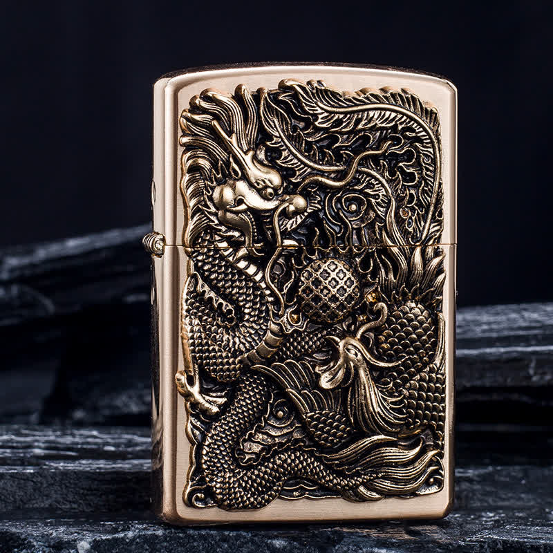 Relief Stamp Dragon Phoenix Refillable Kerosene Lighter - Image 2