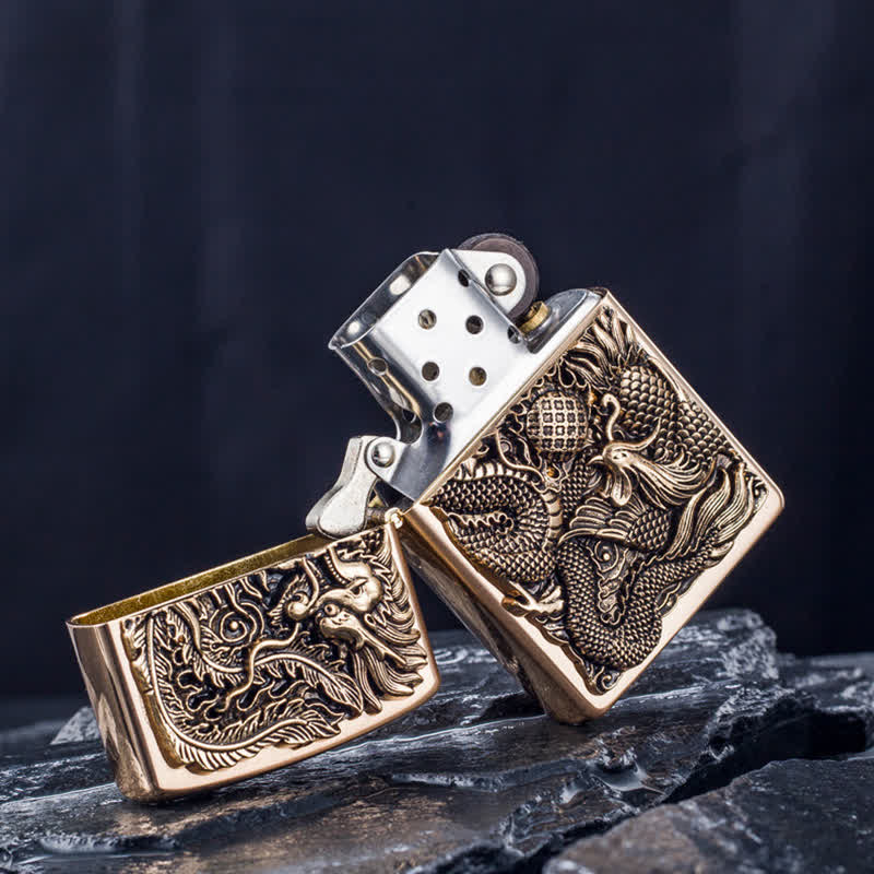 Relief Stamp Dragon Phoenix Refillable Kerosene Lighter - Image 4