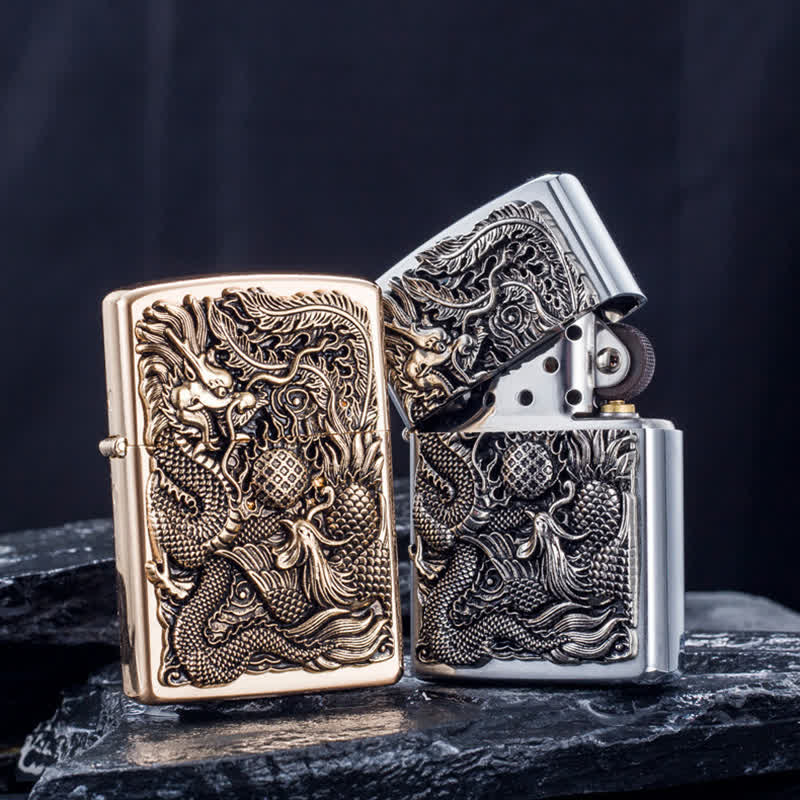 Relief Stamp Dragon Phoenix Refillable Kerosene Lighter - Image 6