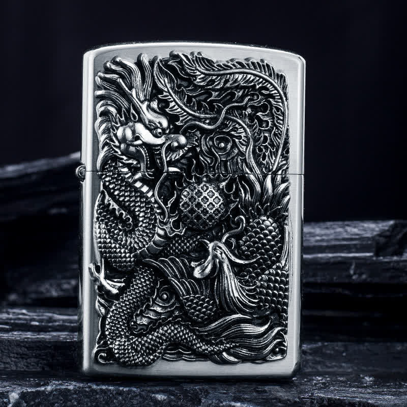 Relief Stamp Dragon Phoenix Refillable Kerosene Lighter - Image 7