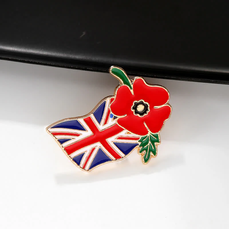 Remembrance Day Enamel Poppy Flower British Flag Brooch - Image 4