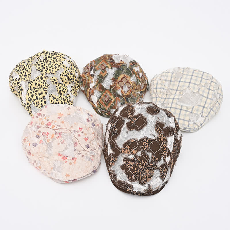 Retro Aged Perforated Mesh Fabric Beret Hat - Image 2