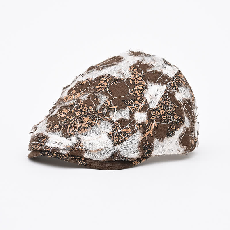 Retro Aged Perforated Mesh Fabric Beret Hat - Image 7