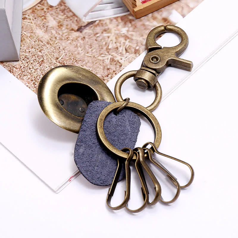 Retro Ancient Bronze Cowboy Hat Leather Keychain - Image 6